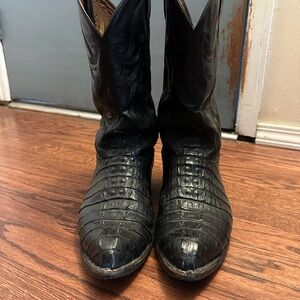 Tony Lama Black Cowboy Boots with Exotic Texture